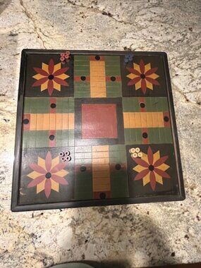Parcheese Board Game - Handmade - with Board Pieces
